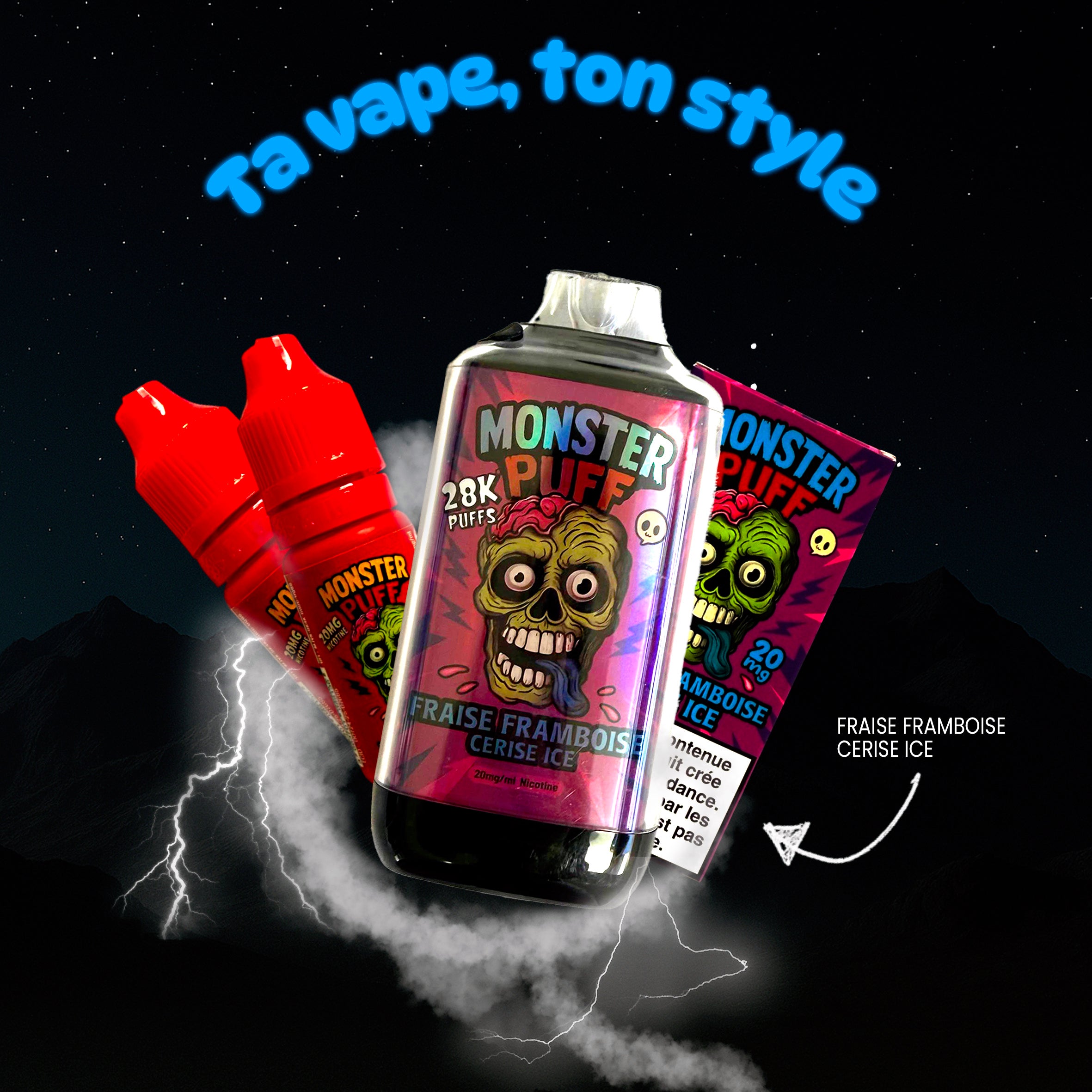 MonsterPuff Fraise framboise cerise ice 20MG